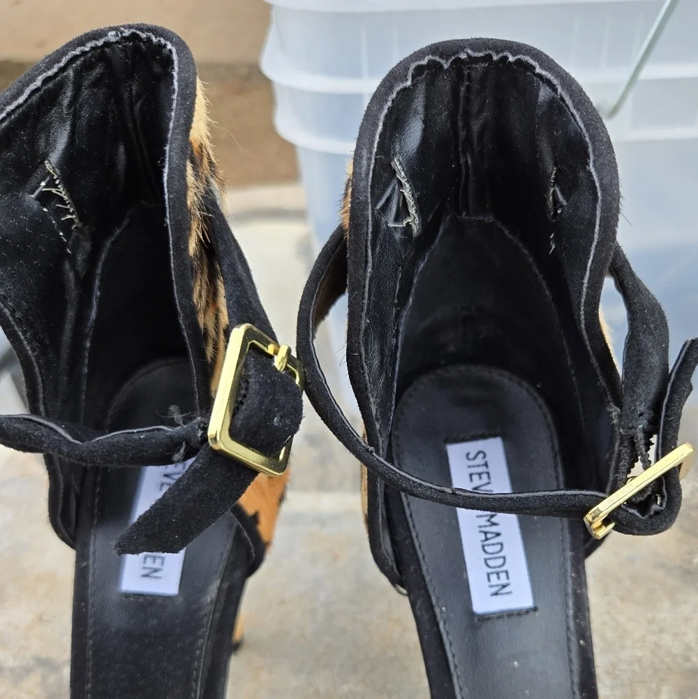 Steve Madden Sz 9 Stepout Mary Jane Heels Leather Calf Hair Buckle Leapord